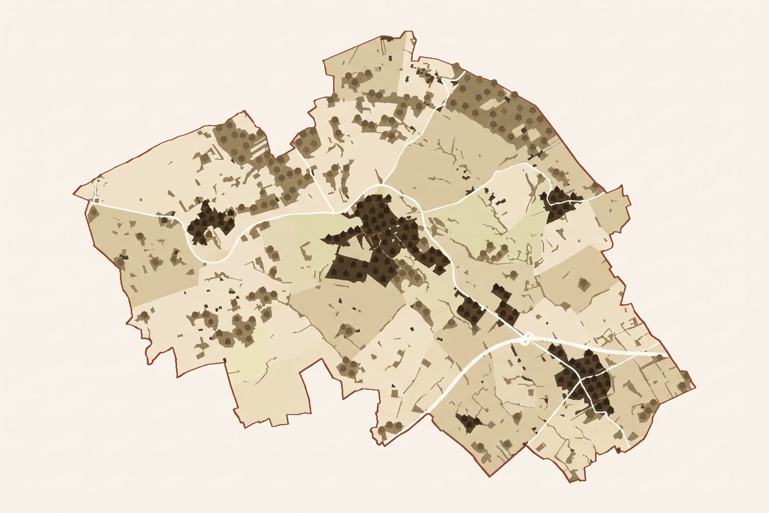 Illustrierte Karte der Gemeinde Nottuln mit den Ortsteilen Nottuln, Appelhülsen, Schapdetten und Darup